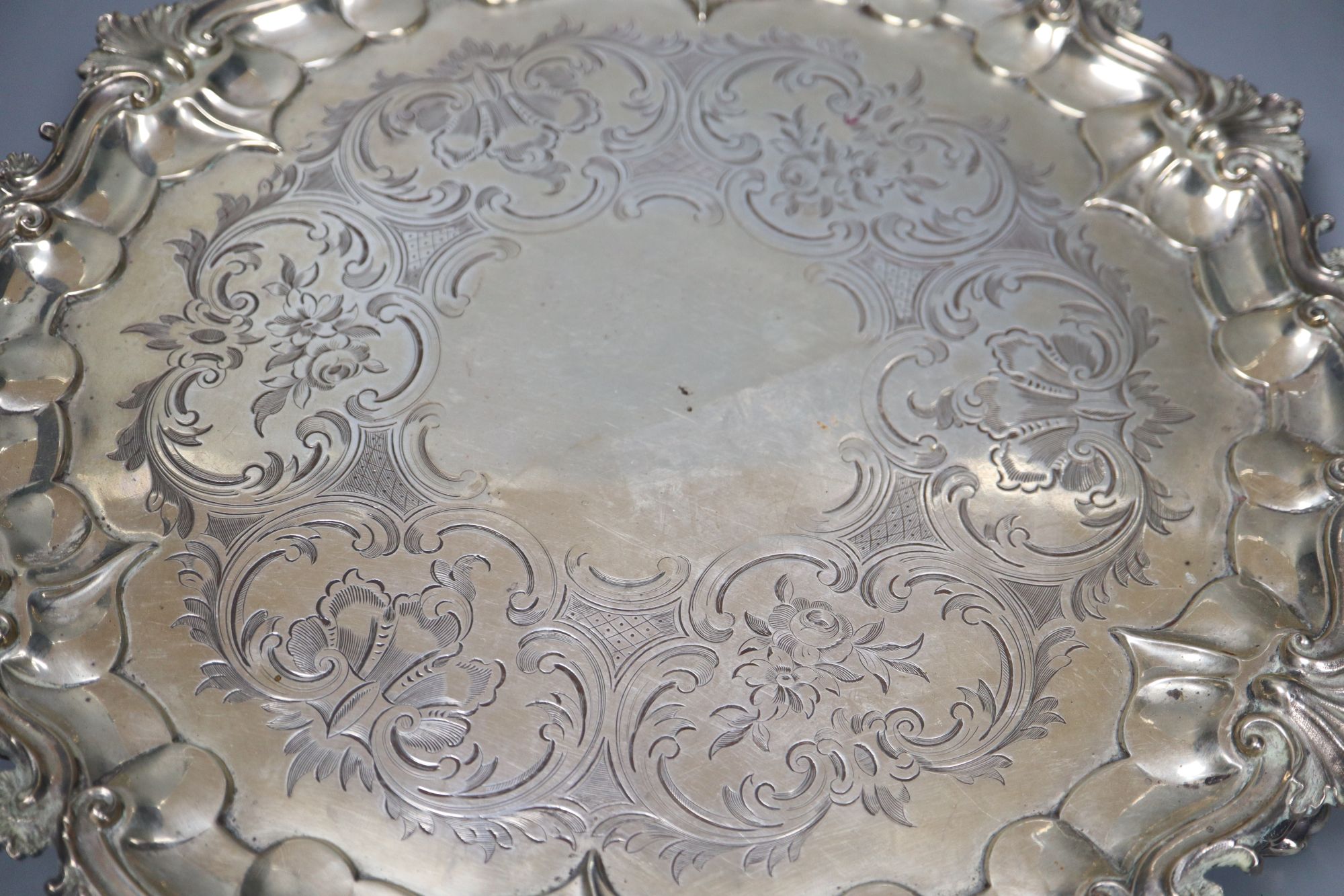 A Victorian silver salver, Edward & John Barnard, London 1854, 32cm, 30.5oz.